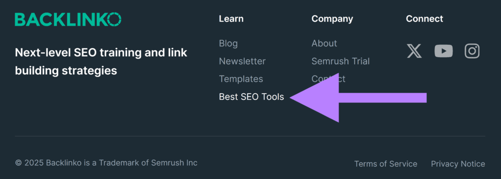 Backlinko's footer – Best SEO Tools
