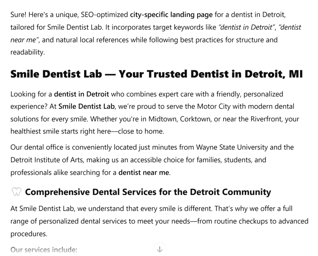 ChatGPT – Copy for a Unique Local Landing Page – Prompt