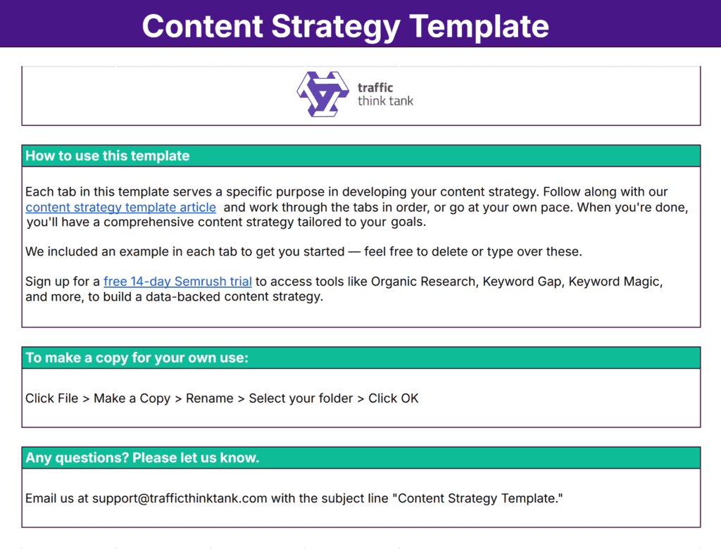 Content Strategy Template – Start Here, Instructions