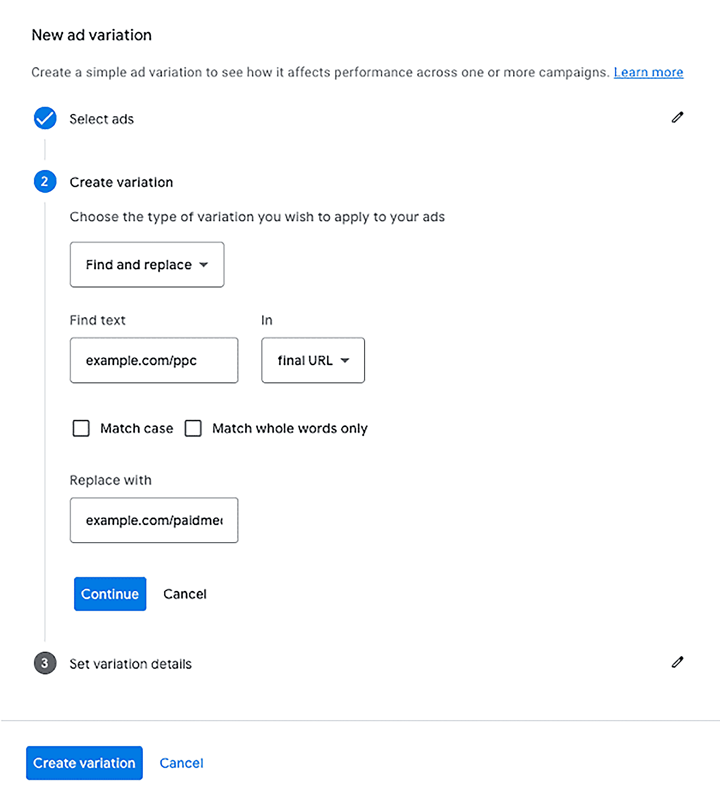 Google Ads – Ad variation