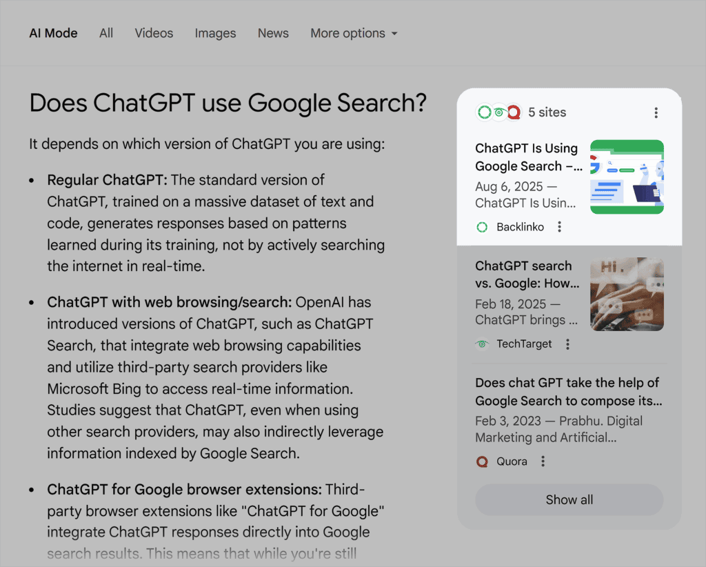 Google AI Mode – ChatGPT use Google Search