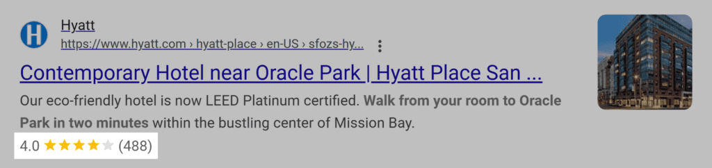 Google SERP – Hyatt Hotel – Review