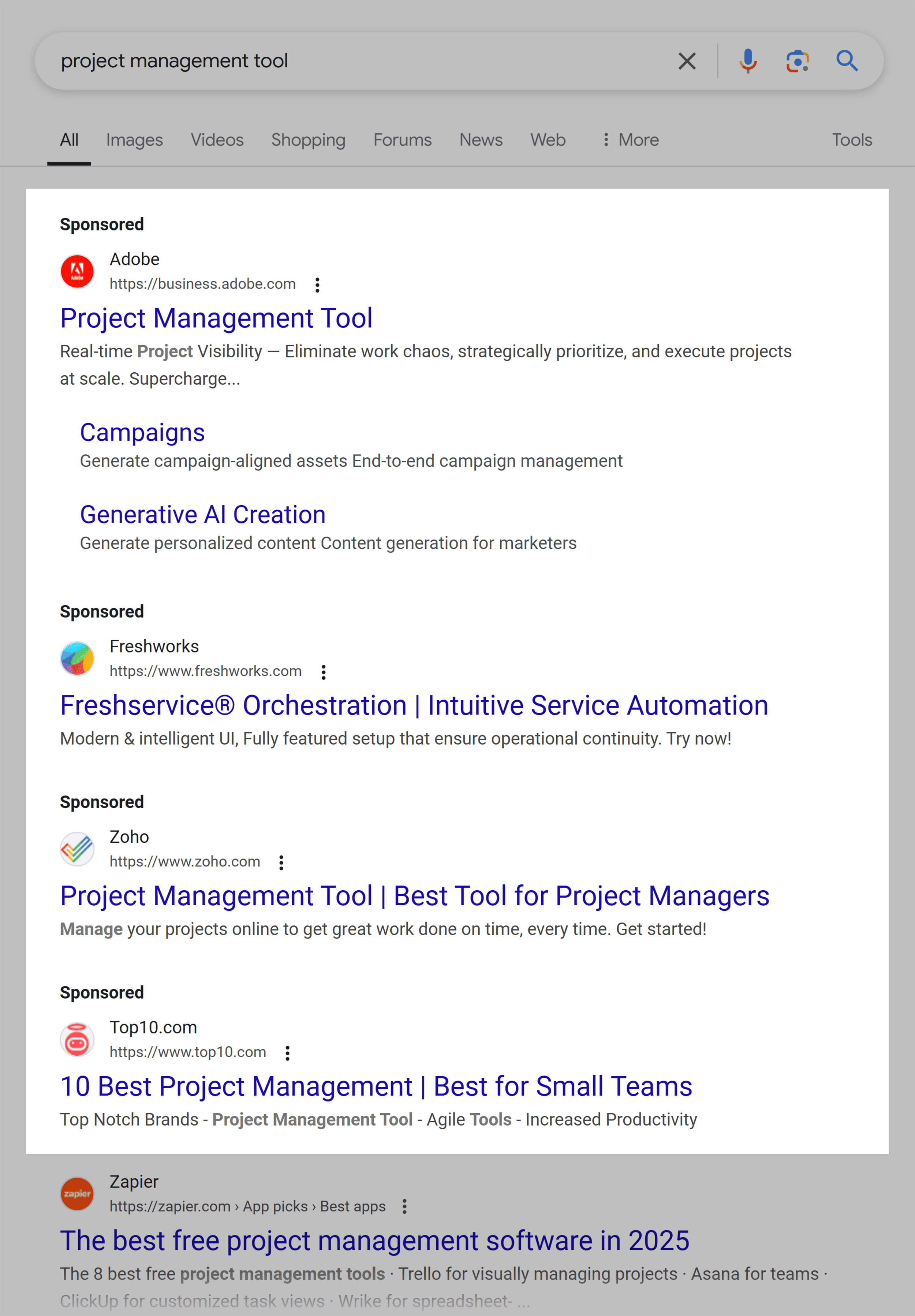 Google SERP – Project management tool – Sponsored