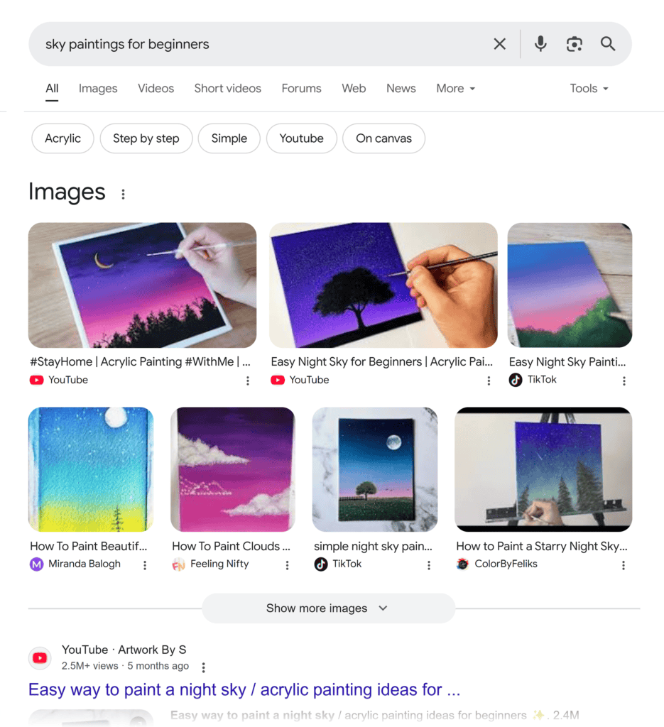 Google SERP – Sky Paintings for Beginners – Images