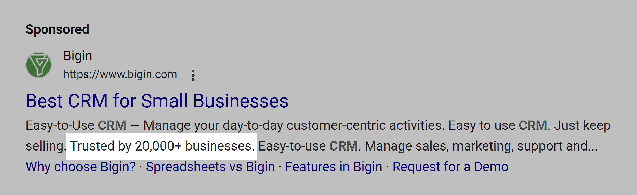 Google SERP – Top CRM platform – Sponsored
