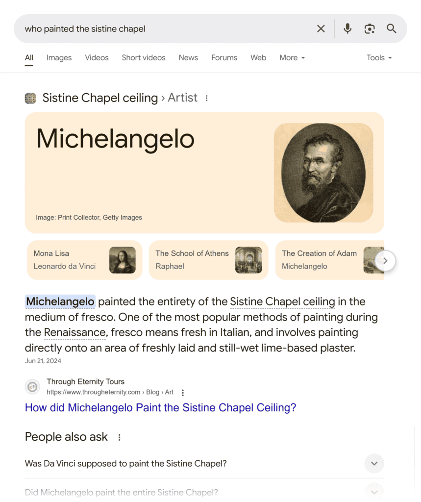 Google SERP – Who Painted the Sistine Chapel