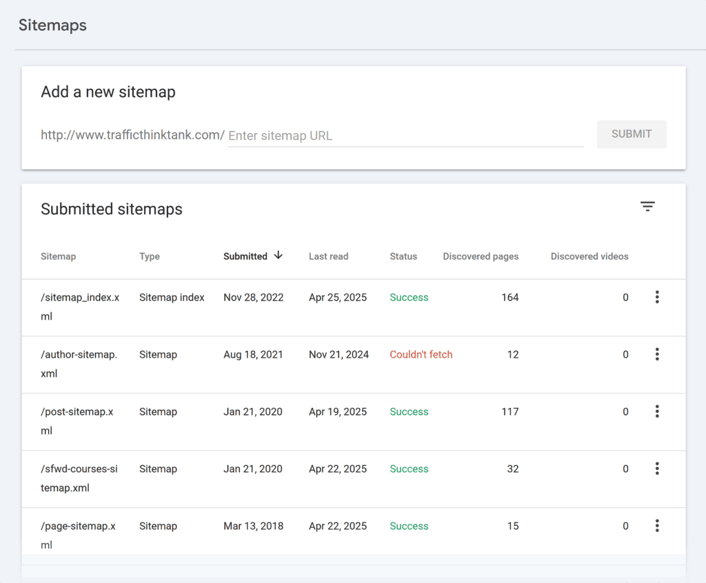 GSC – Sitemaps – Submitted Sitemaps