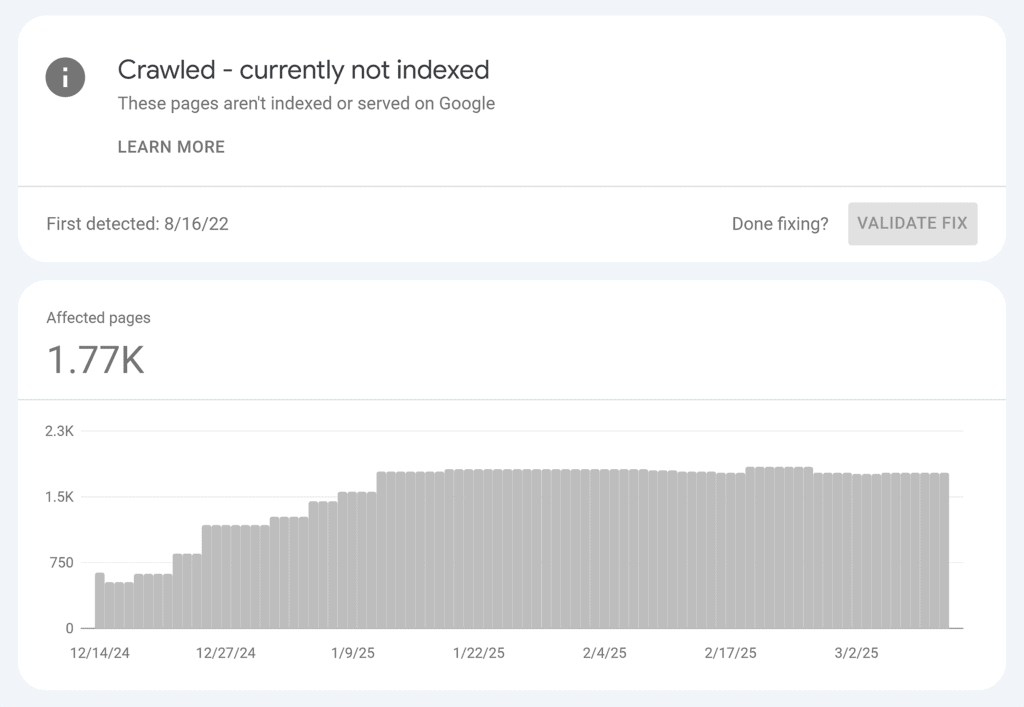 GSC – TTT – Crawled-currently not indexed