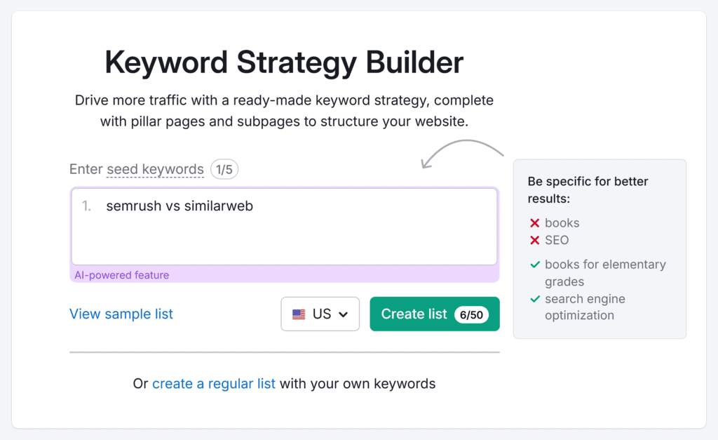 Keyword Strategy Builder – Search – Semrush vs. Similarweb
