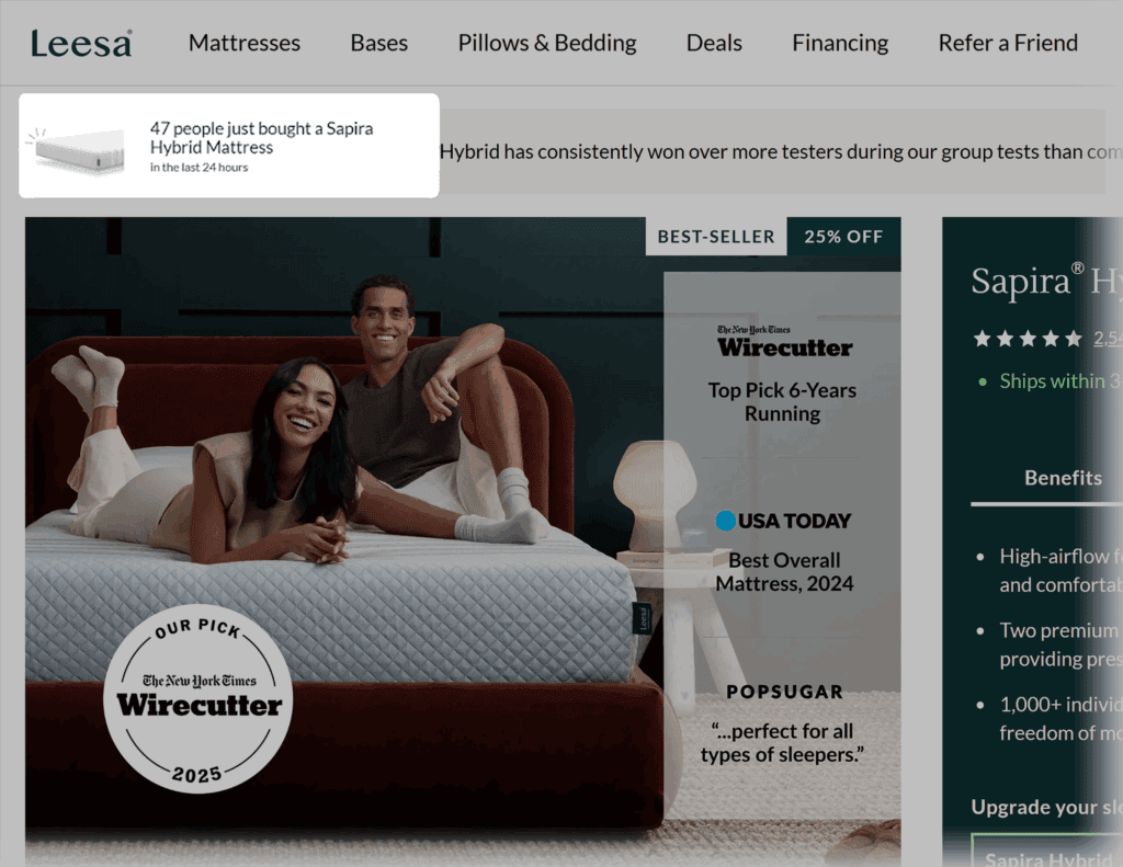 Leesa – Social proof notification