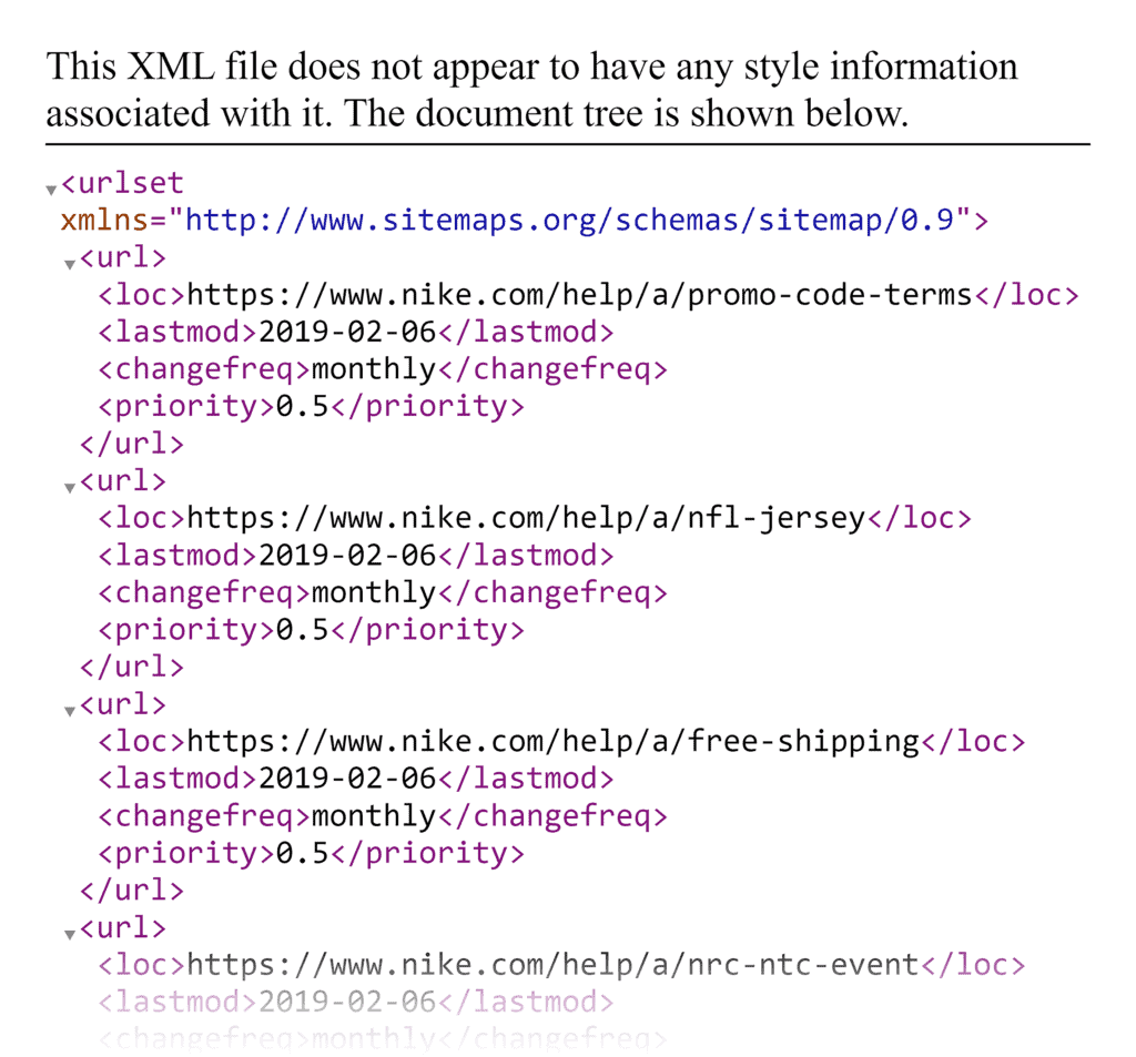 Nike – Sitemap XML file