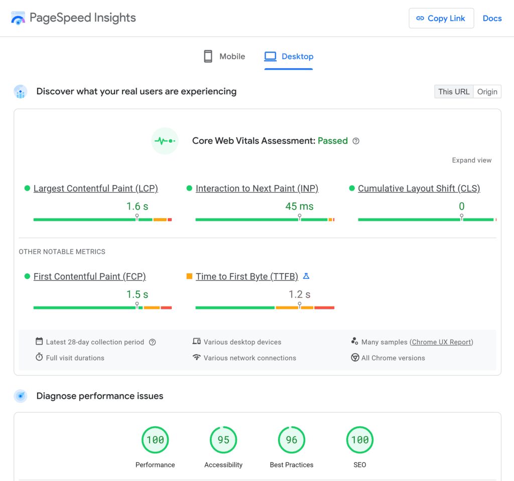 PageSpeed Insights – TTT – Desktop