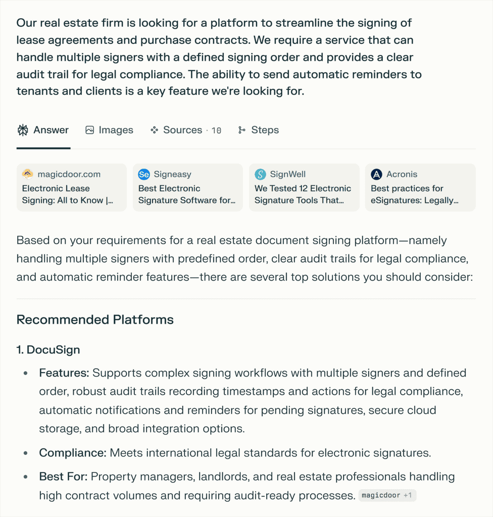 Perplexity – Signing lease agreements platform