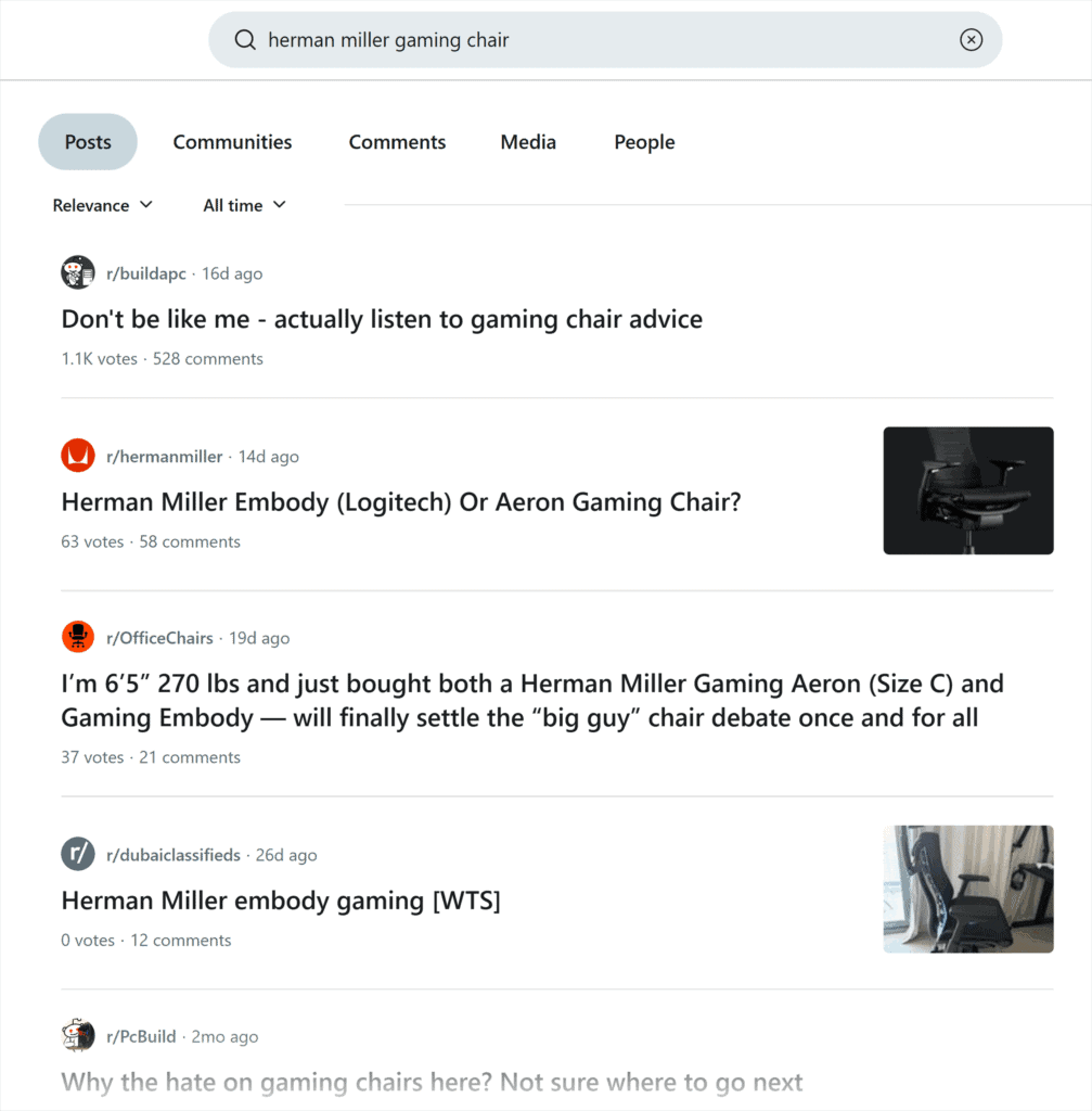 Reddit – Herman Miller gaming chair – Search results