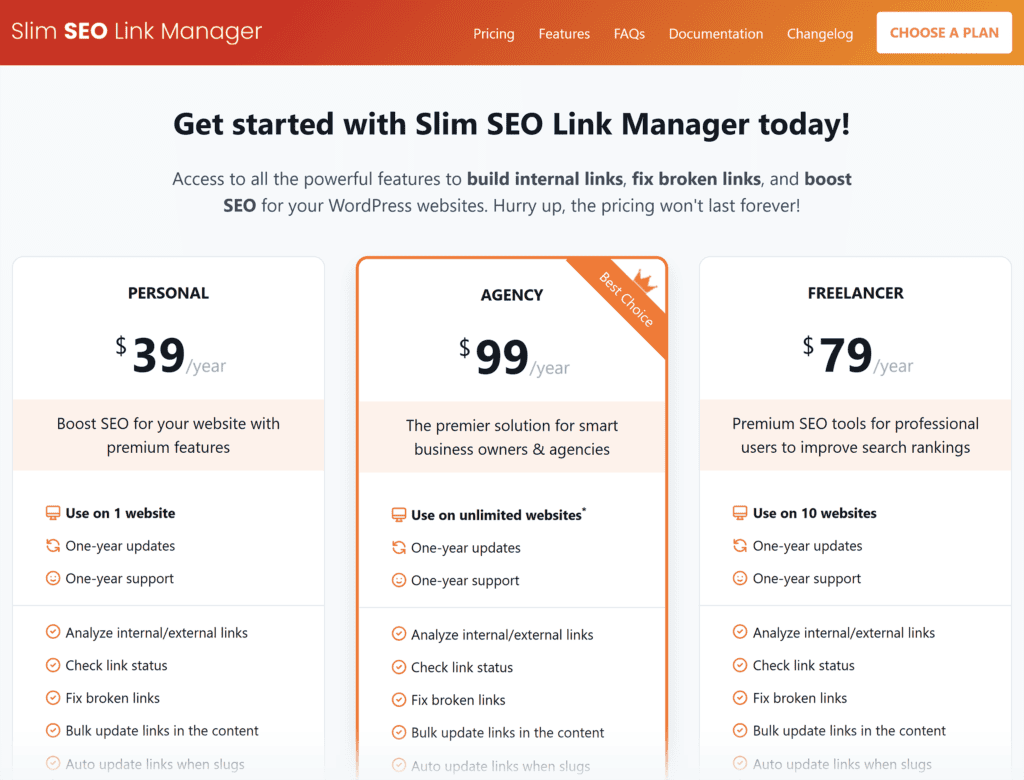 Slim SEO Link Manager – Pricing