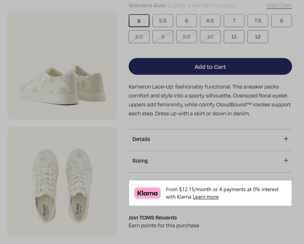 Toms – Payment option