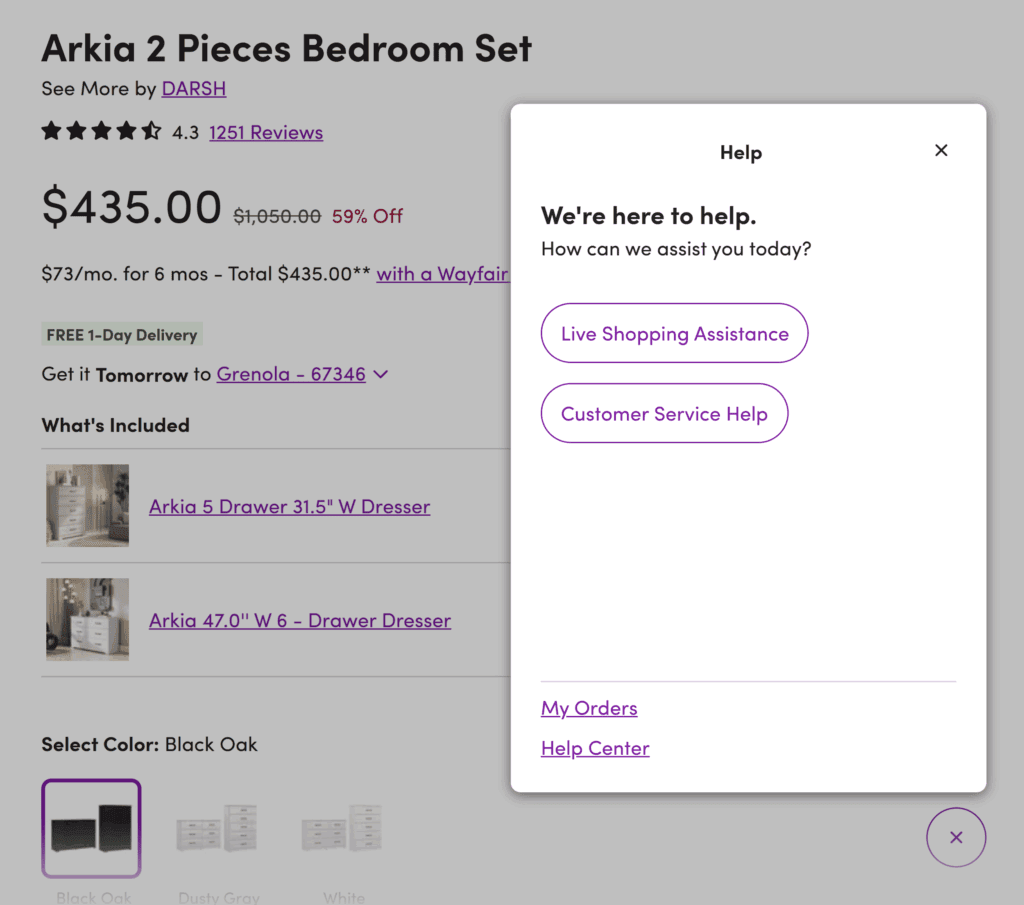Wayfair – Live chat support