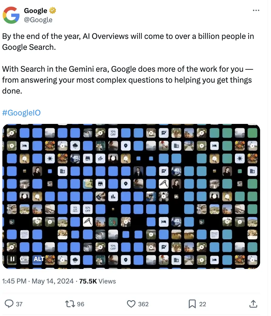 Google announcement on X