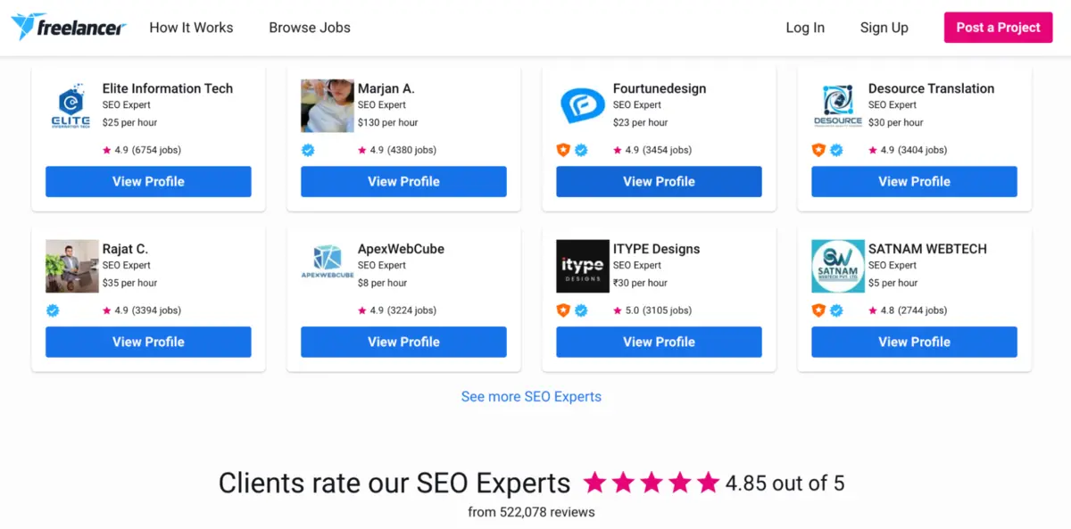 Freelancer.com screenshot
