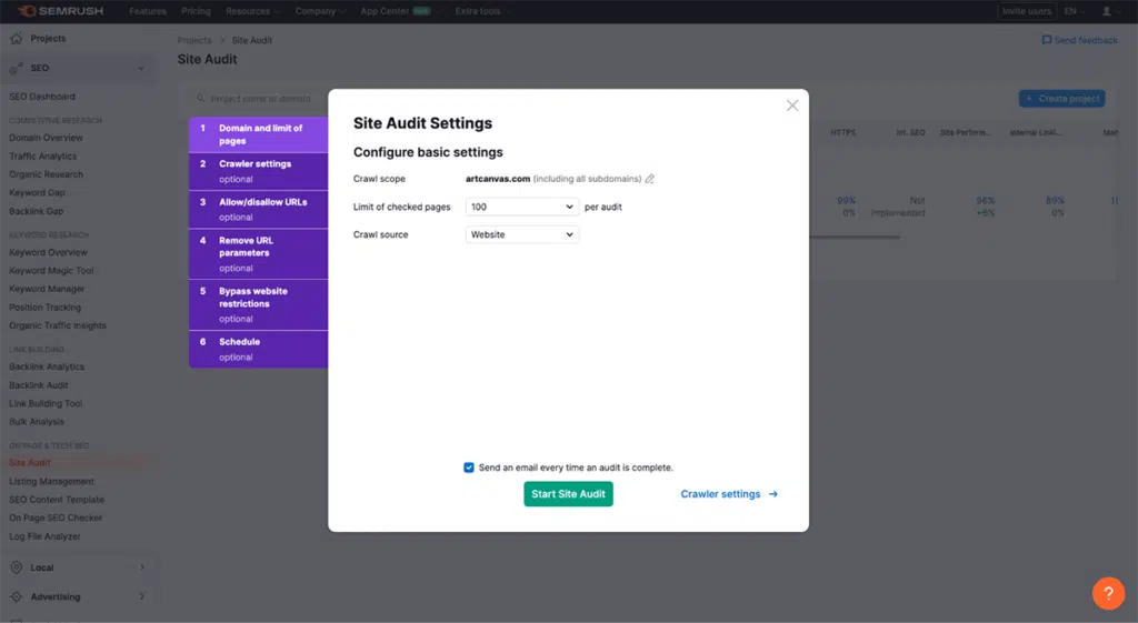 Semrush site audit