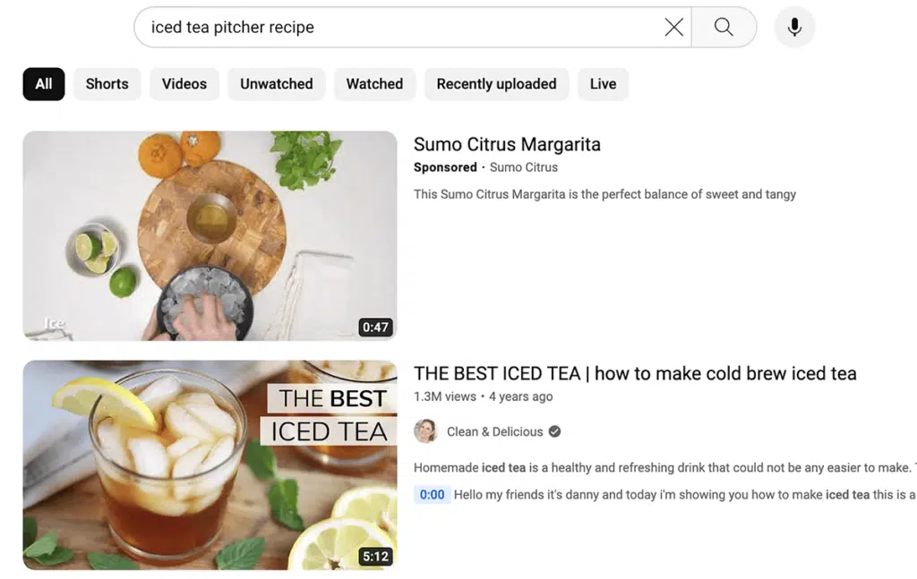 YT SERP iced tea Pitcher recipe